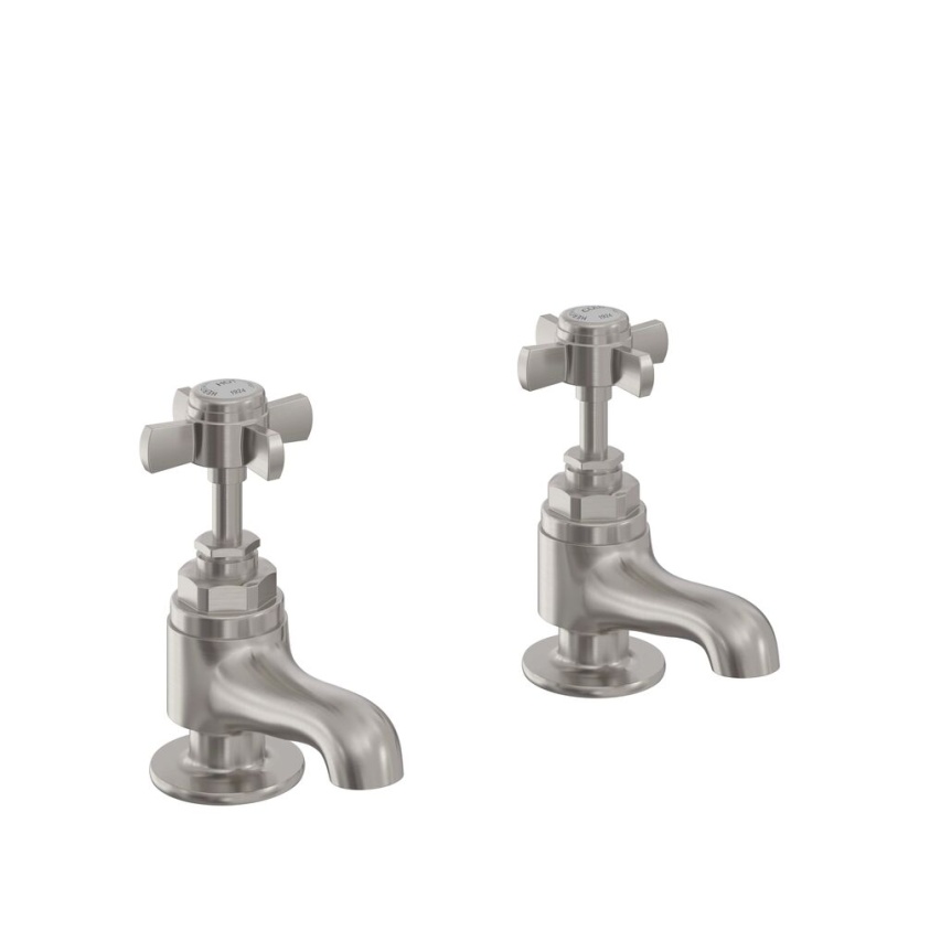 Heritage Dawlish Brushed Nickel Bath Pillar Taps